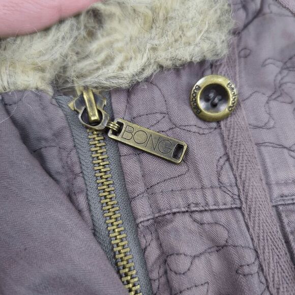 Vintage Billabong Women’s Medium Gray Long Overcoat Jacket Fur Hooded - Picture 9 of 10